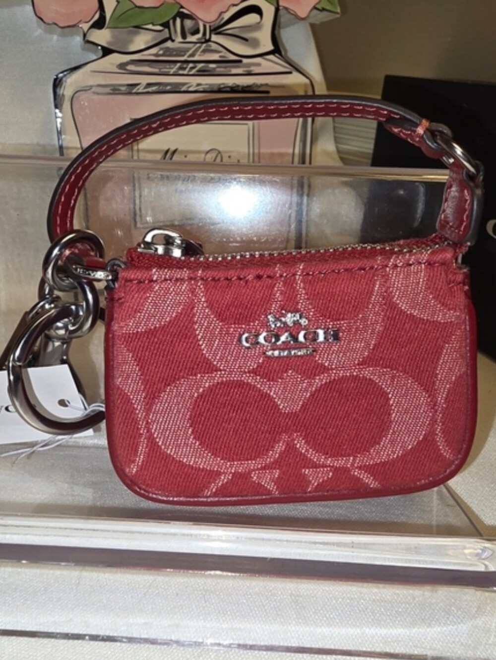 Coach Signature Mini Nolita Bag Charm in signature DENIM Silver/true Red NWT - Picture 5 of 6